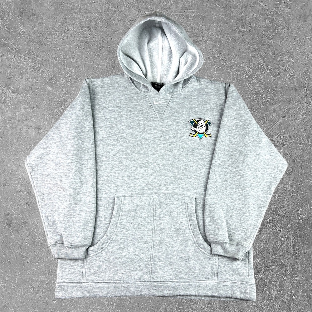 Vintage Nike Anaheim Mighty Ducks Hoodie Gray Youth Medium Center Swoosh NHL Y2K